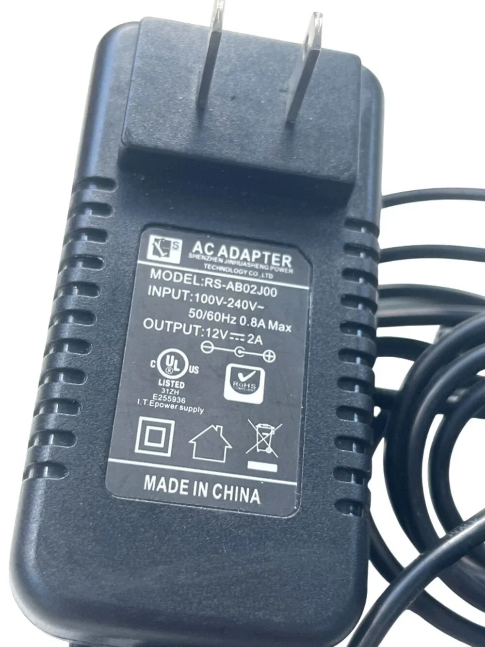 AC Adapter RS-AB02J00 12V 2A Power Supply 106 Inches Cord & Plug Connector 39m